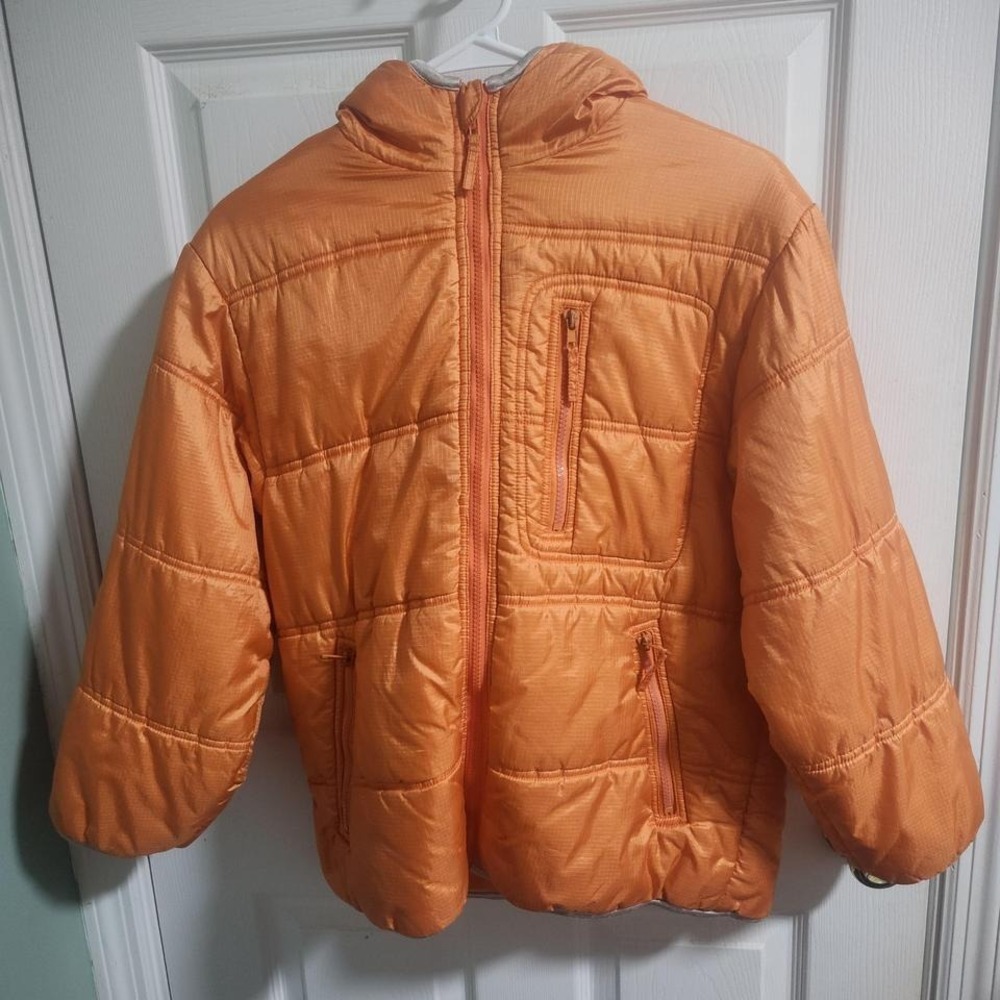 My Michelle Girls Puffer Jacket Orange Hooded Winter Coat Size 10/12